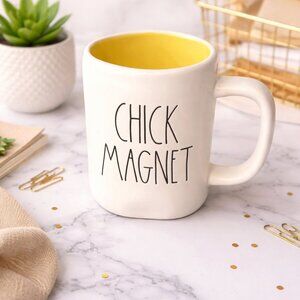 Rae Dunn CHICK MAGNET Mug Yellow Interior Artisan Collection Magenta